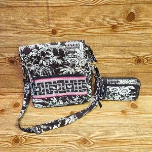 Vera Bradley Brown Imperial Toile Crossbody Messenger Bag with Matching Wallet